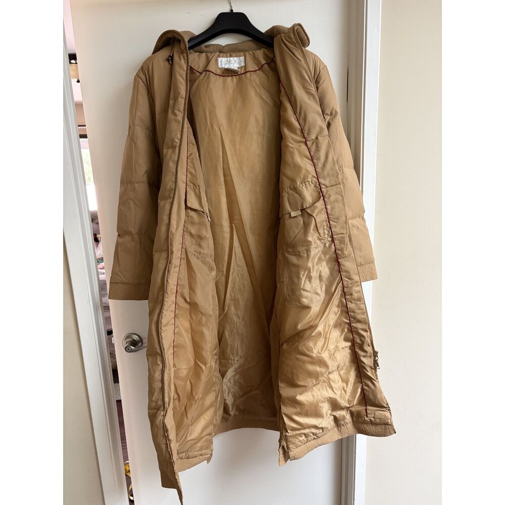Vintage 90s Komitor Down Filled Long Puffer Jacket Tan Camel Winter Gorp Coat L - Picture 3 of 12